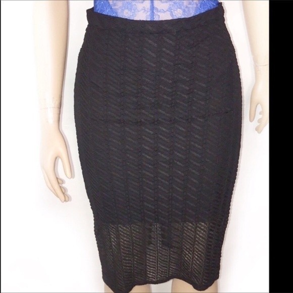 bebe Lace Skirt Sheer Mesh Black Midi Pencil Knee Length size S - Picture 7 of 17